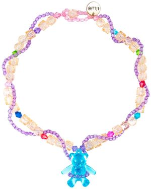 Tillie Beads Bear Pendant Double Layer Bead Necklace - Blue