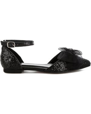 Rag & Co Clarice Sheer Bow Detail Glitter Flat Sandals - Black
