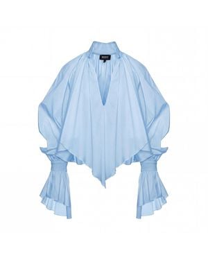 BLUZAT Baby Oversized Shirt With High Collar And Balloon Sleeves - Blue