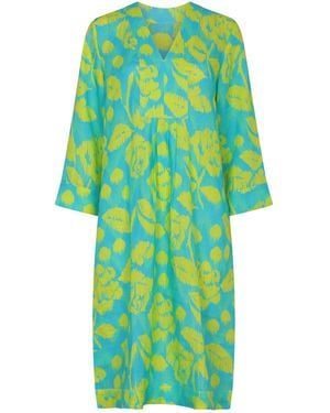 NoLoGo-chic Ikat Rose Picot Midi Dress Linen Lime - Green