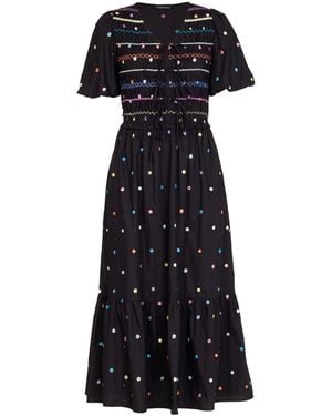 Rose & Nancy Eddie Multi Embroidered Smocked Maxi Dress - Black