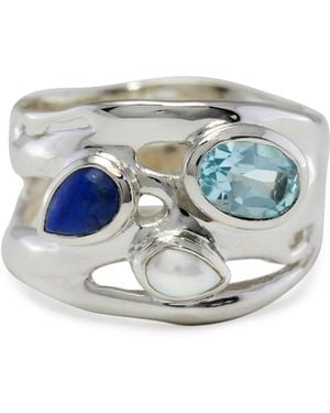 Isla Silver Topaz, Pearl & Lapis Lazuli Ring - Blue