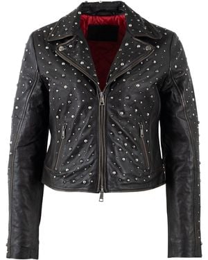 Mauritius Embellished Lambskin Leather Jacket Roxanne - Black