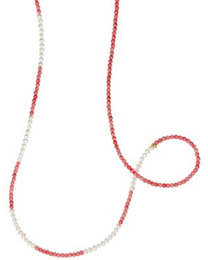 Farra Watermelon Quartz With Freshwater Pearls Sunglasses Chain - White