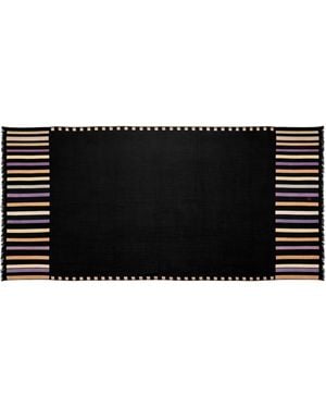 Pink Maharani Cashmere Dark Stole With & Embroidery And Fringes - Black