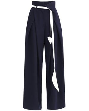 Julia Allert Fashion Forward Wide-Leg Pants & Contrast Belt - Blue