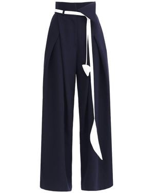 Julia Allert Fashion Forward Wide-Leg Trousers & Contrast Belt - Blue