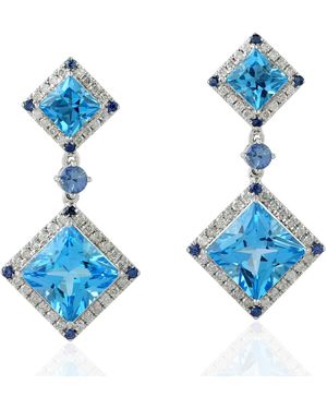 Artisan Topaz, Sapphire & Diamond Drop Earrings - Blue