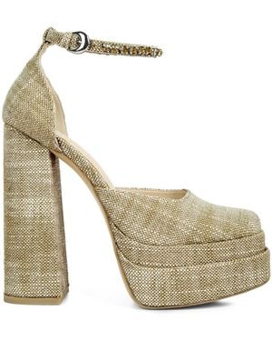 Rag & Co Neutrals Cosette Diamante Embellished Ankle Strap High Block Heel Sandals - Metallic