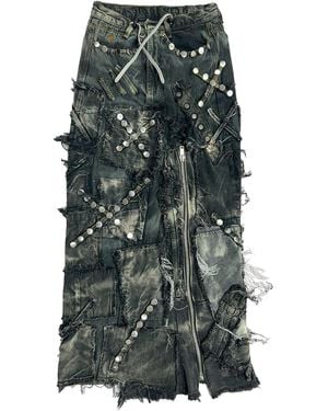 Zasta Studio Shred Couture Studded Denim Skirt C - Gray