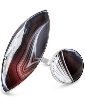 Glamrocks Jewelry Botswana Agate Double Stone Statement Ring - Multicolour