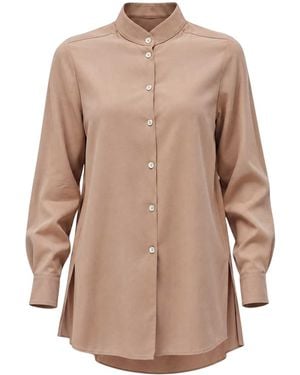 Humans & Land Long Korean Cupro Shirt - Brown