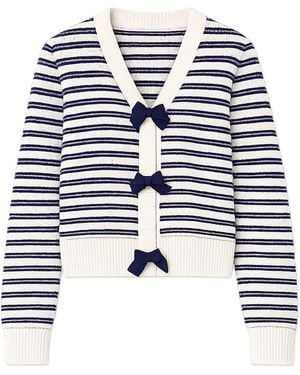 Yumi' Multicolour Block Stripe Tie Front Cardigan - Blue