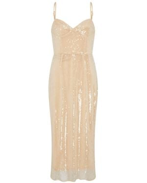 Sour Figs Neutrals Tulle Corset Midi Sequin Dress - Natural