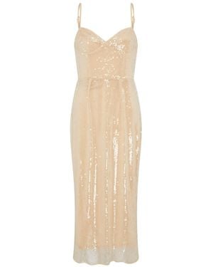 Sour Figs Neutrals Tulle Corset Midi Sequin Dress - Natural