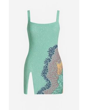Oceanus Adeline Coral Hand Beaded Mini Dress - Green