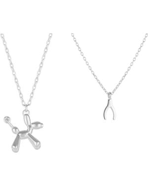 Spero London Balloon Dog Poodle & Wishbone Necklace Layering Set - White
