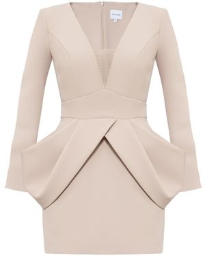 Nomi Fame Neutrals Madonna Nude Deep V Neck Mini Dress - Natural