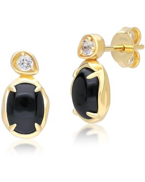 Gemondo Oval Onyx & Topaz Drop Earrings - Metallic