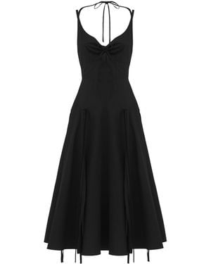 Georgette Scarlet Midi Dress - Black