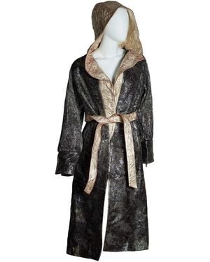Zasta Studio The Robe Italian Leather Long Coat With Hoodie - Black