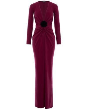 ROSERRY Mallorca Jersey Maxi Dress With Fixed Rosette Detail - Red