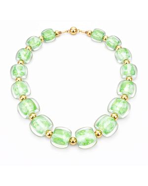 Gold & Honey Beaded Lucite Necklace For Brunch - Green