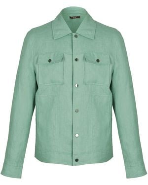 DAVID WEJ Hugo Linen Trucker Jacket - Green