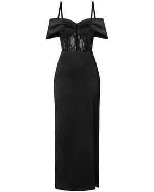 Tia Dorraine Belle Of The Ball Satin Maxi Dress With Lace Corset - Black