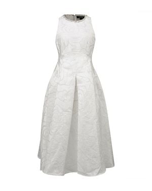 Smart and Joy Fit-And-Flare Collar Trim Textured Jacquard Dress - White