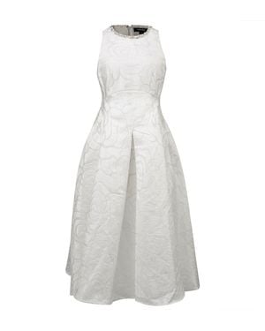 Smart and Joy Fit-And-Flare Collar Trim Textured Jacquard Dress - White
