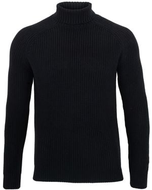Paul James Knitwear Cotton Jacob Fisherman Rib Knit Roll Neck Jumper - Blue
