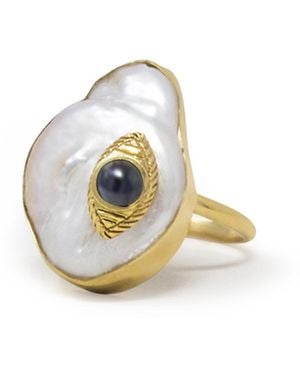Vintouch Italy The Eye-Plated Sapphire & Pearl Ring - Blue