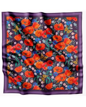 Lamberty Munich Poppy Print Classic Silk Scarf - Red