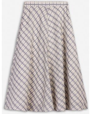 Nocturne Checked Flared Midi Skirt - Grey