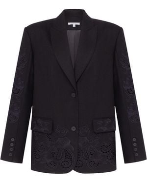Annabo Rose Atelier Embroidered Wool Blazer – - Blue