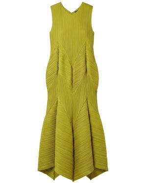 Cy Boutique Sculptural Pleated Midi Dress With Structured Panels - Green