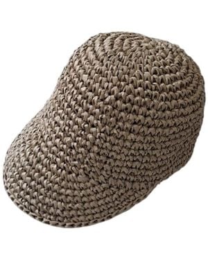 Springmoonatelier Neutrals Handmade Natural Raffia Crochet Cap - Gray
