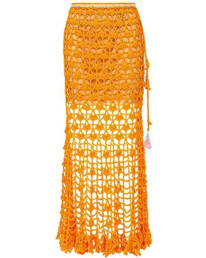 Andreeva California Poppy Handmade Knit Midi Skirt - Orange