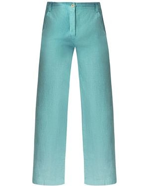 Haris Cotton Cropped Bell Bottom Linen Pants With Back Pockets Crystal - Blue