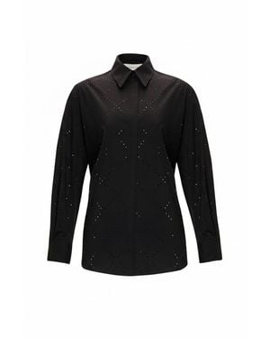Exquise Stone Pattern Pocketless Long Sleeve Cotton Kaelyn Shirt - Black