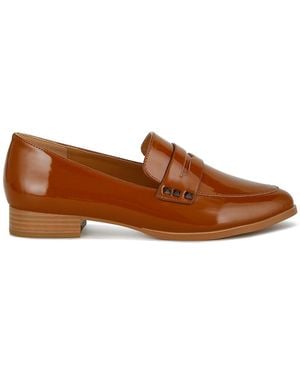 Rag & Co Noshiya Tan Patent Pleather Penny Loafers - Brown