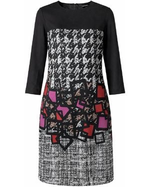 Conquista Abstract Panel Midi Dress With Three-Quarter Sleeves - Black