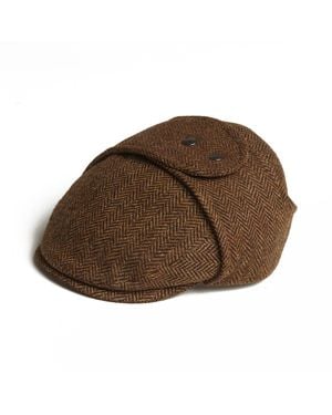 Dasmarca Hats Logan Chestnut Tweed Wool Checks Italian Cap With Earflaps Trapper - Brown