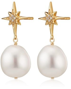 Scream Pretty Pearl Drop Star Stud Earrings - Metallic