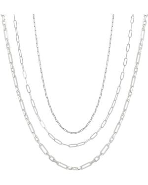 Spero London Paperclip Link Chain Sterling Necklace Layering Set - Metallic