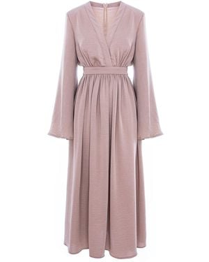 BLUZAT Neutrals Midi Dress With Flared Sleeves - Purple