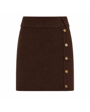 Yumi' Knitted Mini Skirt With Buttons - Brown