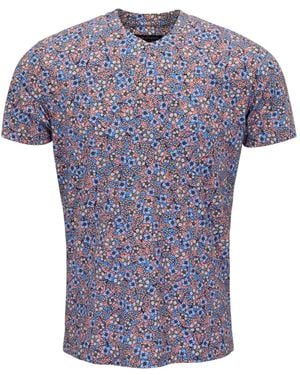 lords of harlech Maze Floral Field Coral Vneck Tee - Blue