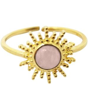 Harfi Rose Quartz October Birthstone Sun Plated Ring - Metallic